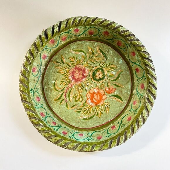 Other - Vintage Hand Painted Floral Folk Art Paper-Mache Decoration Plate